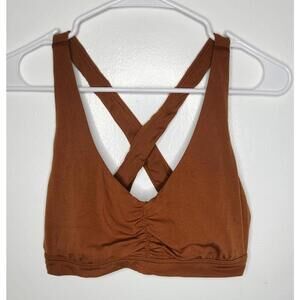 Offline by Aerie Sports Bra Womens Large Brown Real Me Stretch Criss Cross Back